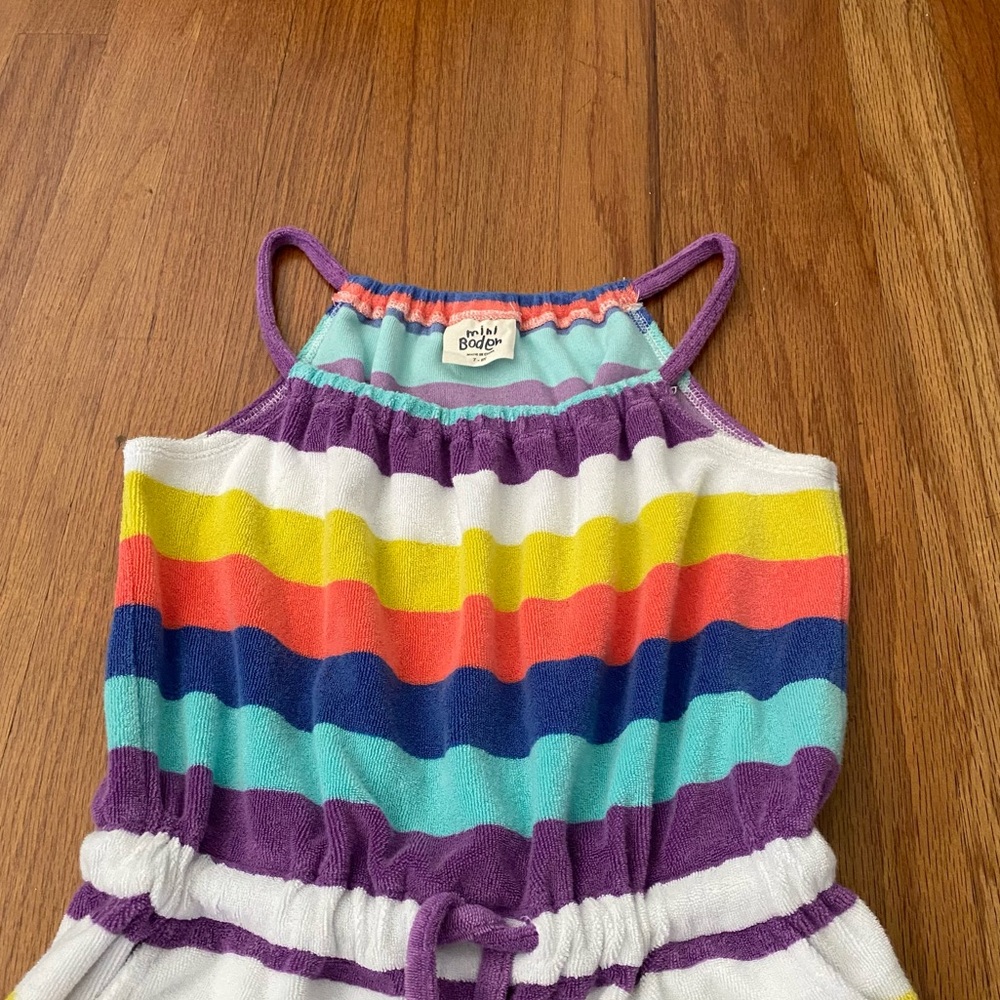 Mini Boden Rainbow Striped Terry Romper - Picture 2 of 5